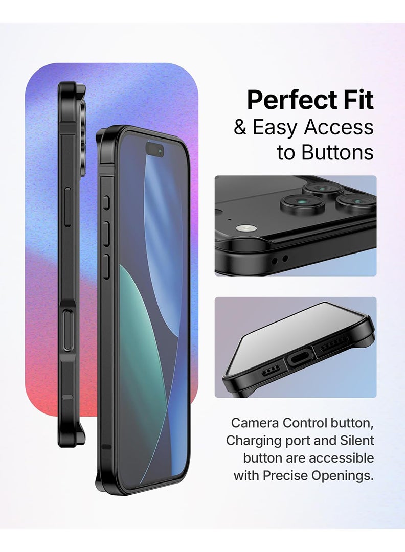 Theodor iPhone 17 Pro Aluminum Frame Metal Bumper Frame Slim Hard Case Cover, Metal Frame Armor with Soft Inner Bumper, Raised Edge Protection for iPhone 17 Pro 6.3", Black - Image 2